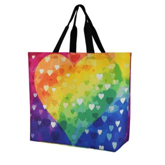 Generic Colorful Rainbow Love Heart Women Handbag Portable Shoulder Bag Lightweight Tote Bags For Work Yoga Casual