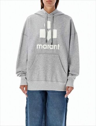 Isabel Marant Heather Grey Hoodie With Drawstring And Bold Logo