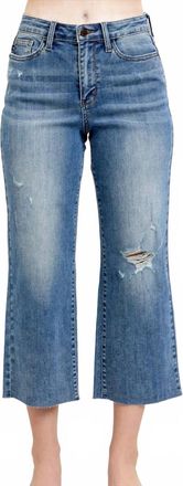 Judy Blue High Waist Raw Hem Crop Jeans In Medium Wash