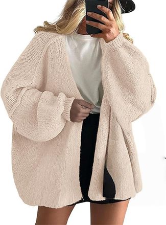 Generic Womens Oversized Open Front Chunky Knit Cardigan Sweaters Casual Long Lantern Sleeve Fall oversize cardigan for women (Off-white,S)