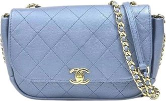 Chanel Pre-owned Vintage Leren Crossbodytas - Dames - Vintage Schoudertas - Blauw - ONE Size - Leer - Vintage
