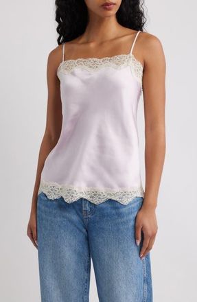 Mango Delicat Satin Lace Trim Camisole in Light/pastel Purple at Nordstrom, Size X-Small