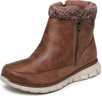 Skechers Womens Synergy Lovely Collab Boots, Brown Microleather/Knit, 6.5 UK