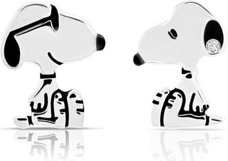 Crislu x Peanuts Snoopy Mismatched Stud Earrings in Pure Platinum /Clear Stone at Nordstrom