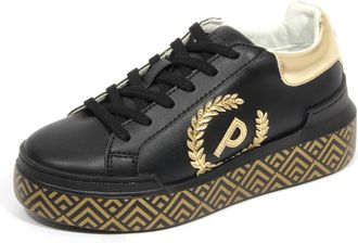 Pollini Veganistische leren schoenen in zwart/goud - Dames - Sneakers - Zwart - 35 EU - Leer - Schoenen