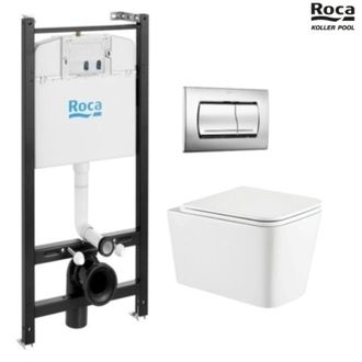 Roca Roca - Bastidor Active Con Cisterna Empotrada Y Pulsador Pvc Cromo Brillo Y Wc Suspendido Trend 49cm Vortex De Kp
