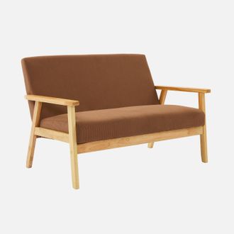 Sweeek Sof&aacute;-banco De Pana Con Patas De Madera, 2 Plazas