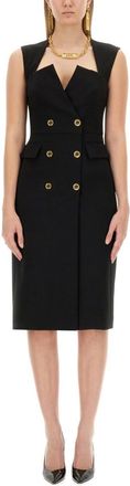 Moschino Black Solid V Neck Midi Dress