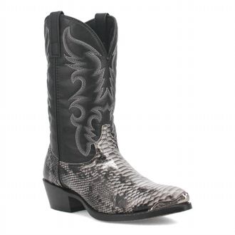 Laredo Mens Monty Snake Print Pointed Toe Pull On Cowboy Boots In Black