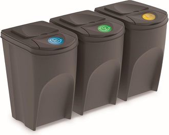 Prosperplast Set De 3 Cubos De Basura Keden Sortibox Papelera Reciclaje, Gris, Volumen 105l
