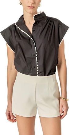 English Factory Rickrack Trim Button-Up Top in Black/White at Nordstrom, Size Medium