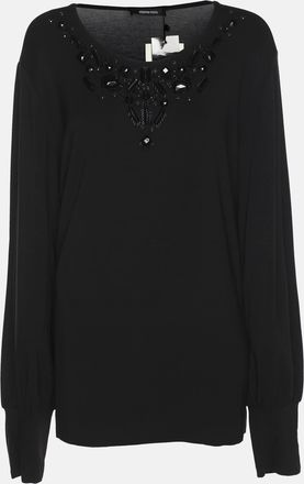 Elena Miro Black Jersey Embellished Long Sleeve Sweater