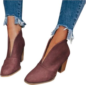 Generic Womens Short Boots Leather Heel Booties Boots Boots Fahsion Stacked womens boots Tall Heeled Boots for Women (Red, 5.5)