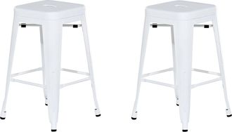 Beliani Conjunto De 2 Taburetes De Acero Blanco 60 Cm Industrial Interior Ba&ntilde;o Cocina Sala De Estar Exterior Jard&iacute;n Cabrillo
