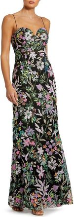 Mac Duggal Womens Floral Embroidered Bustier Trumpet Gown in Black Multi at Nordstrom, Size 2