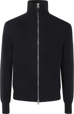 Tom Ford Geribbelde Gebreide Sweater met Mock Neck en Volledige Ritssluiting - Heren - Vesten - Zwart - 2XL - Truien & Vesten