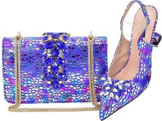 Generic Women Nigerian Italian Shoes Bags Set Decorated With Rhinestoness Butterfly-Knot Pumps