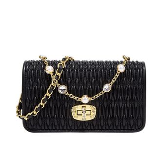 Generic Quilted Crossbody Bags for Women Leather Ladies Shoulder Bags Chain Purses and Handbags Small Evening Satchel (Black)