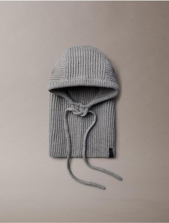 Calvin Klein Mens Ribbed Drawstring Balaclava - Grey
