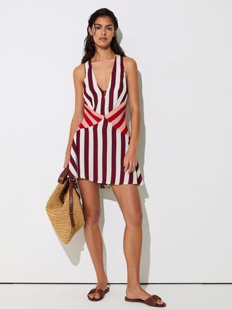 Reiss Burgundy & off White Stripe-print Sleeveless Mini Dress, 10