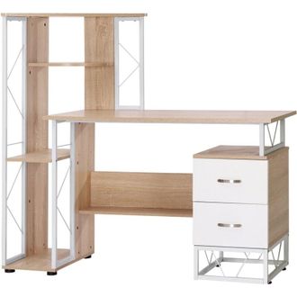 HOMCOM Homcom - Scrivania Bianca in Legno con Cassetti e Libreria Salvaspazio per Camera
