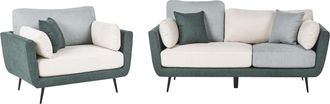 Beliani Conjunto De Sala De Estar Sof&aacute; Tapizado De 4 Plazas Con Reposabrazos Y Sill&oacute;n Patas Macizas Cojines Adicionales Verde Bolga