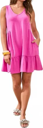 Tribal Soft Slub Knit Sleeveless V-Neck Mini Dress In Pink Glow