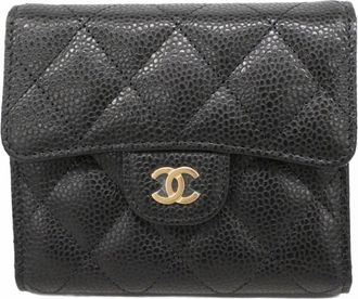 Chanel Black Grained Calfskin Wallet (Tri-Fold) (Pre-Owned)