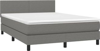 vidaXL Cama Box Spring Con Colch&oacute;n Y Led Tela Gris Oscuro 140x190 Cm Vidaxl