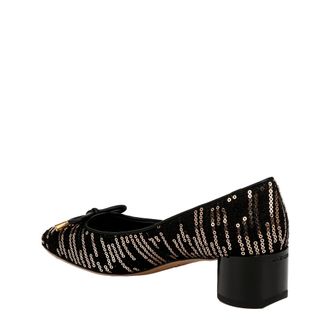 Franco Sarto Natalia Block Heel Ballet Pumps Black / Gold Fabric I9117F3003 Womens
