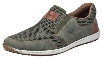 Rieker Slipper RIEKER, Herren, Gr. 40, gr&uuml;n (khaki, cognac), Lederimitat, Textil, Schuhe Slipper, Sommerschuh, Schlupfschuh, Freizeitschuh mit kontrastfarben