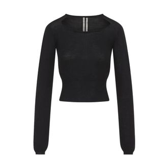 Rick Owens Slashed Cropped Pull Top - Dames - Truien - Zwart - Maat: XS Wol