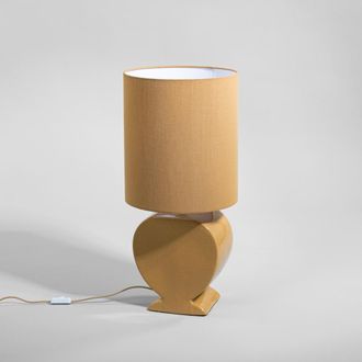Maisons du monde L&aacute;mpara de gres con pantalla de tela ocre