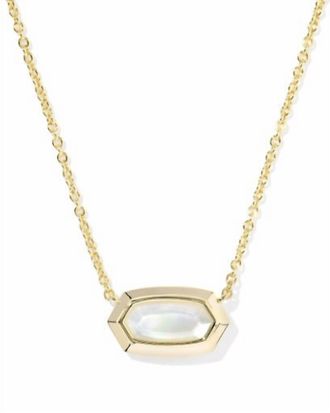 Kendra Scott Womens Lisa Bezel Short Pendant Necklace In Gold Ivory Mother Of Pearl