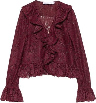 Self Portrait Plum Lace Ruffle Top