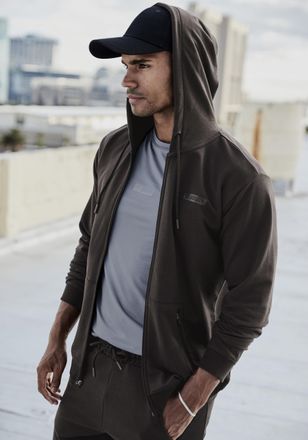 Le Jogger Kapuzensweatjacke LE JOGGER, Herren, Gr. XL (56/58), schwarz, Obermaterial: 50% Polyester, 45% Baumwolle, 5% Elasthan, bedruckt, unifarben, k&ouml;rpernah 