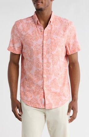 Original Penguin Print Short Sleeve Button-Up Shirt in Peach Amber at Nordstrom Rack, Size Xx-Large