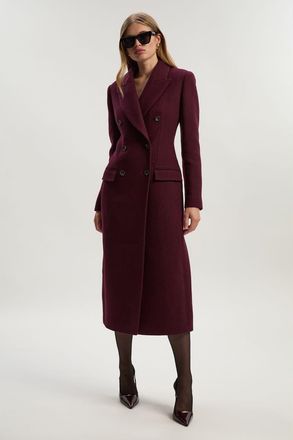 Karen Millen Double Breasted Tailored Midi Coat in Burgundy at Nordstrom, Size 12