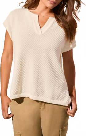 Tribal Slit V Neck Extended Shoulder Sweater Top In Cocomilk