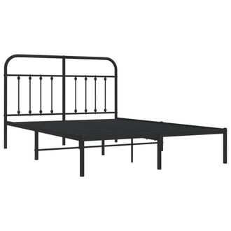 Berkfield Home Metal Bed Frame with Headboard Black 140x190 cm