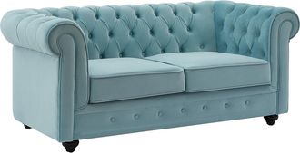 Vente-Unique Sofá de 2 plazas de terciopelo azul pastel CHESTERFIELD