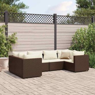 vidaXL Set Muebles De Jard&iacute;n 6 Piezas Y Cojines Rat&aacute;n Sint&eacute;tico Marr&oacute;n Vidaxl