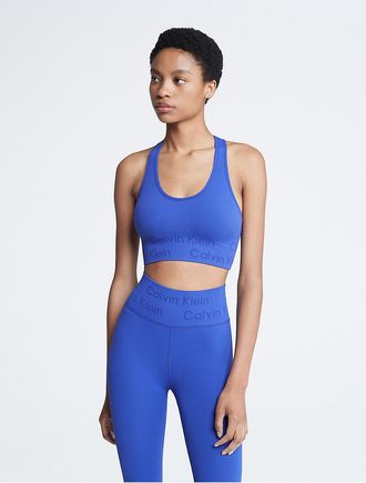 Calvin Klein Womens Performance Seamless Medium Impact Sports Bra - Blue - XL