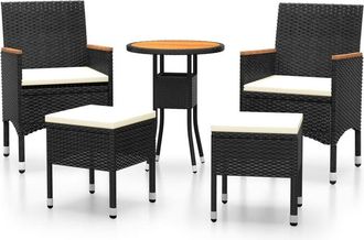 vidaXL Juego De Muebles De Jard&iacute;n De 5 Piezas Rat&aacute;n Sint&eacute;tico Negro Vidaxl