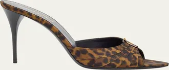 Saint Laurent 90mm Leopard Grosgrain Mule Pumps