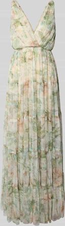 Lace & Beads Abendkleid im Stufen-Look mit V-Ausschnitt in Hellgruen, Gr&ouml;&szlig;e XXS