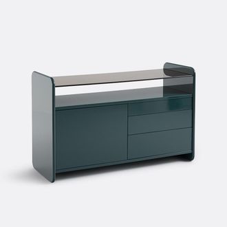 La Redoute Interieurs Gelakt dressoir met blad van gerookt gehard glas, 1 deur en 3 lades, ERICSON