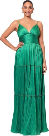 Betsy & Adam Maxi Dress Womens Green Long Pleared Bodre Tiered A-Line GBO1254