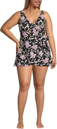 Lands End Side Tie Mini Swim Dress Swimsuit in Tropic Floral/rich Olive at Nordstrom, Size 24W