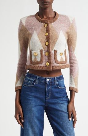 L'agence Siobhan Argyle Crop Cardigan in Natural/Mauve Multi Argyle at Nordstrom, Size Xx-Small